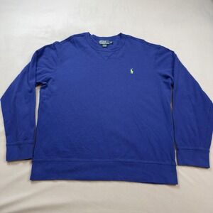 Polo Ralph Lauren Mens XL Blue Cotton Crewneck Long Sleeve Top Lime Green Pony